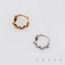 GOTHIC 3D COILED SNAKE AND ENTWINED BRANCH 316L SURGICAL STEEL EARRING